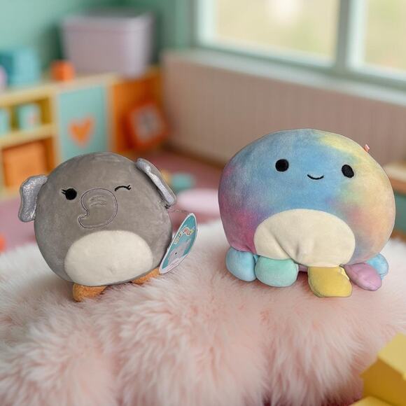 Squishmallows Set of 2 Cheyenne Octopus 6” & Cherish Elephant 5” EUC - Picture 1 of 15